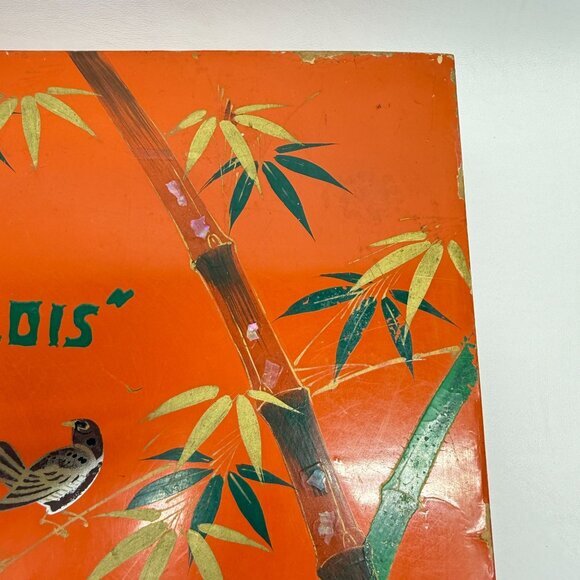 Japanese Lacquered Box and Comb Set Birds Bamboo Vintage Hand Painted MCM - Picture 12 of 16